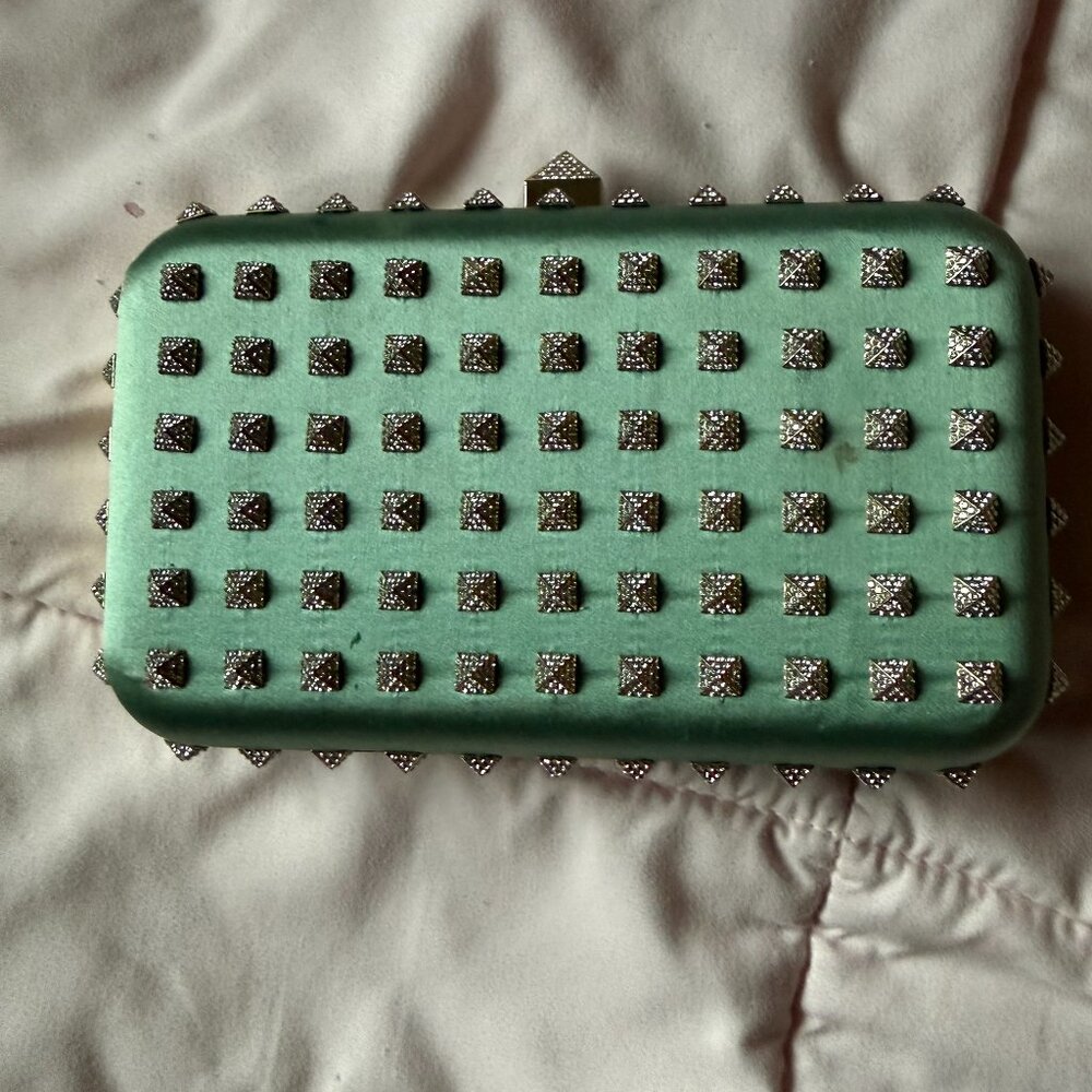 VALENTINO GARAVANI SATIN CRYSTAL STUDDED CLUTCH